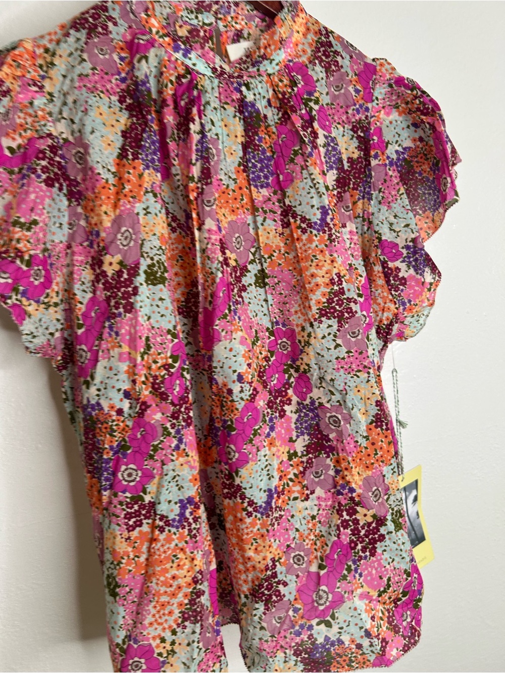 NWT Trovata 100% Cotton Carla High Neck Pink Multicolor Floral Blouse - Picture 5 of 16